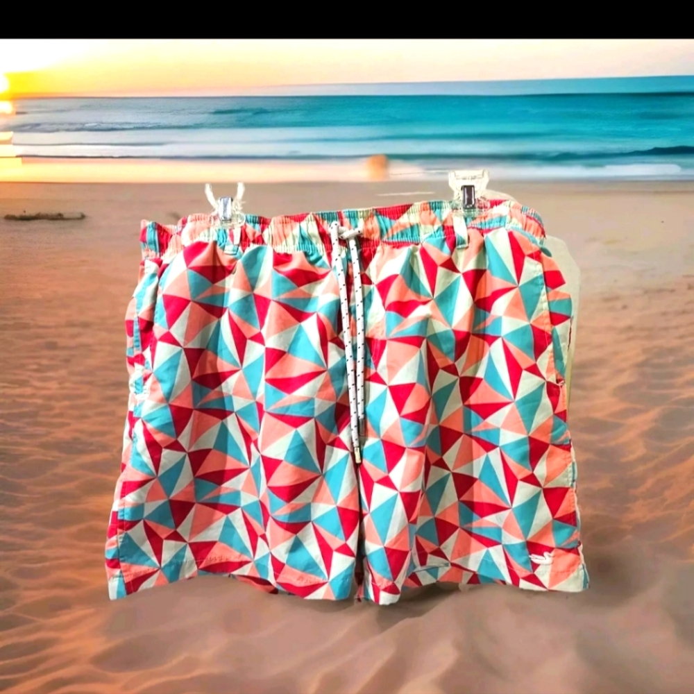 Southern Marsh Geometric Swim Trunks - Red and Blue